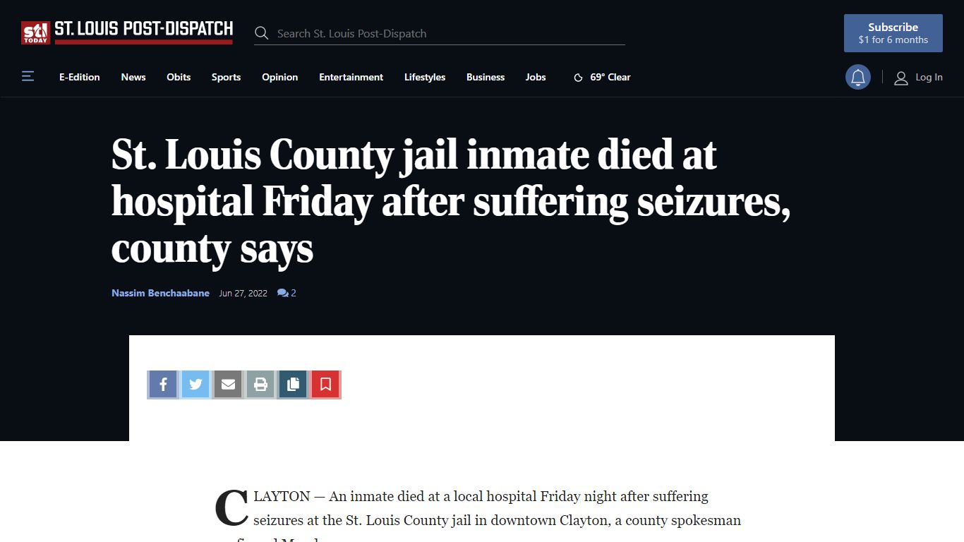 St. Louis County jail inmate died at hospital Friday after suffering ...